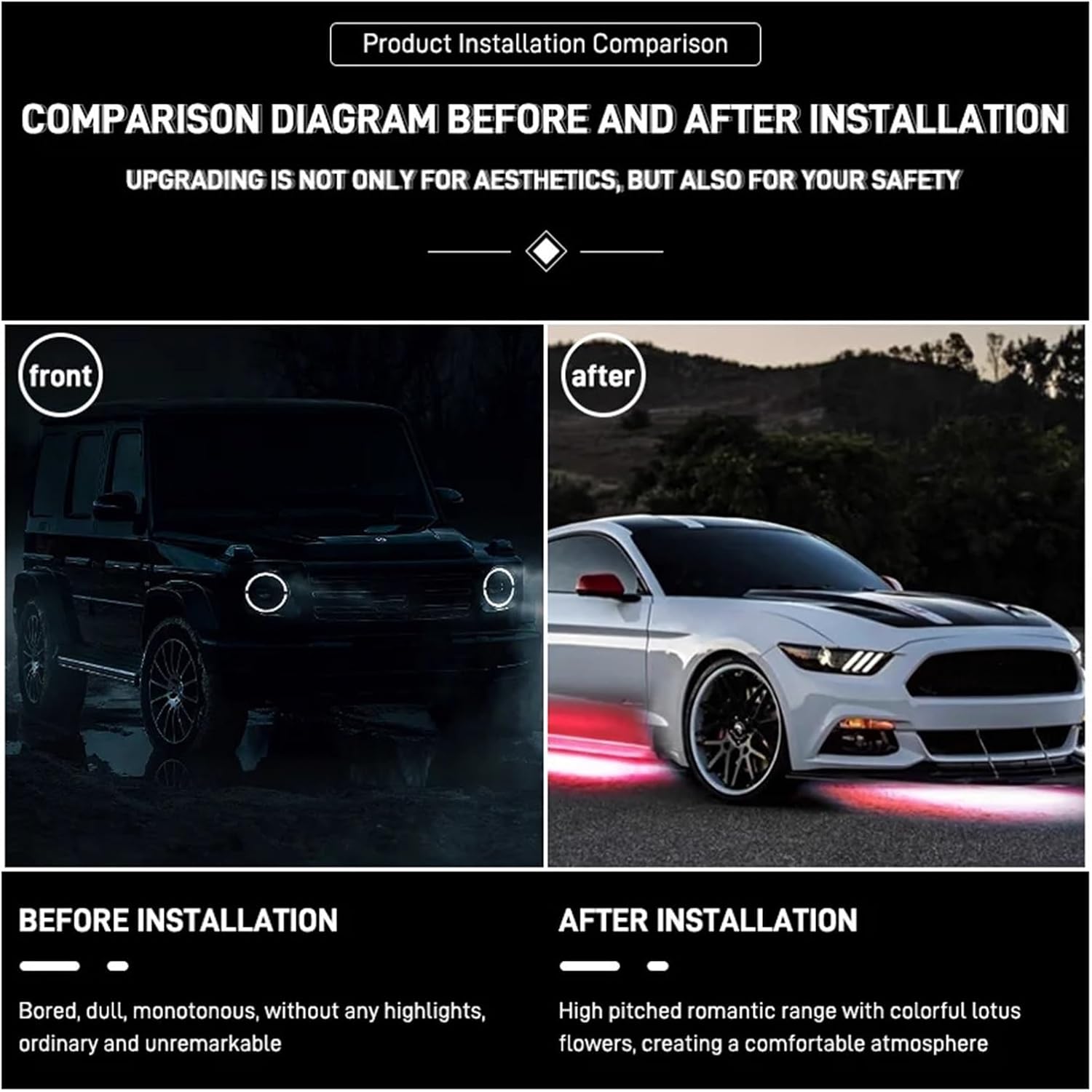 Flexible RGB LED Underglow Strip Lights with APP Remote Control - Universal Car Underbody Chassis Neon Atmosphere Lighting Kit for Cars, Trucks, and SUVs(APP-Remote-90 X 120)