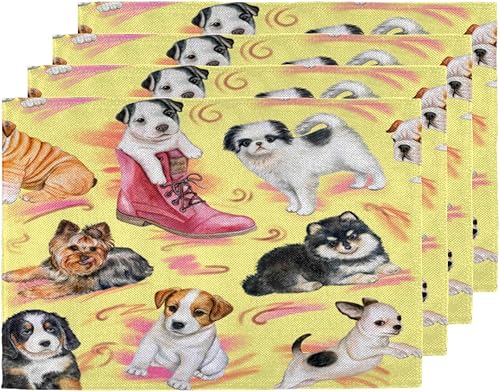 Lovely Dogs Decor Placemats Set of 4 Table Mats Washable Placemat Waterproof Place Mats for Party Home Dining Table Decor 18x12 in