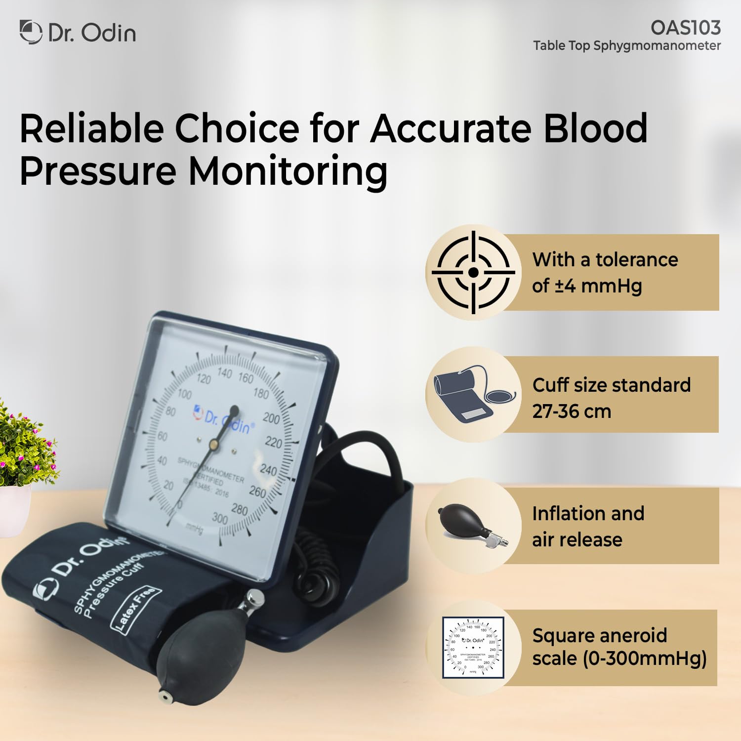 Dr. Odin OAS103 Table Top Aneroid Sphygmomanometer Precision Arm Blood Pressure Monitor with Durable Cuff, Easy Read Dial, Portable Design for Professional and Home Use,Blue Dr. Odin OAS103 Table Top Aneroid Sphygmomanometer Precision Arm Blood Pressure Monitor with Durable Cuff, Easy Read Dial, Portable Design for Professional and Home Use,Blue