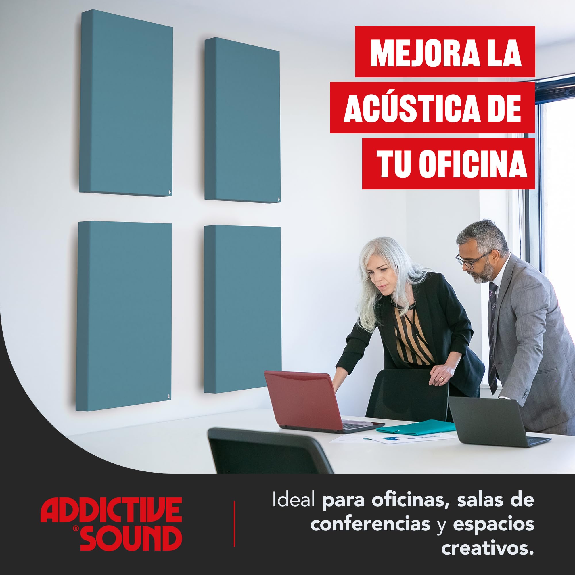Addictive Sound Panel Acústico Pared Premium, panel acústico calidad de estudio con lana acústica, Clase B de absorción, producido en la UE, kit pared/techo, 50x50x6 cm, 2.5 kg, Antracita
