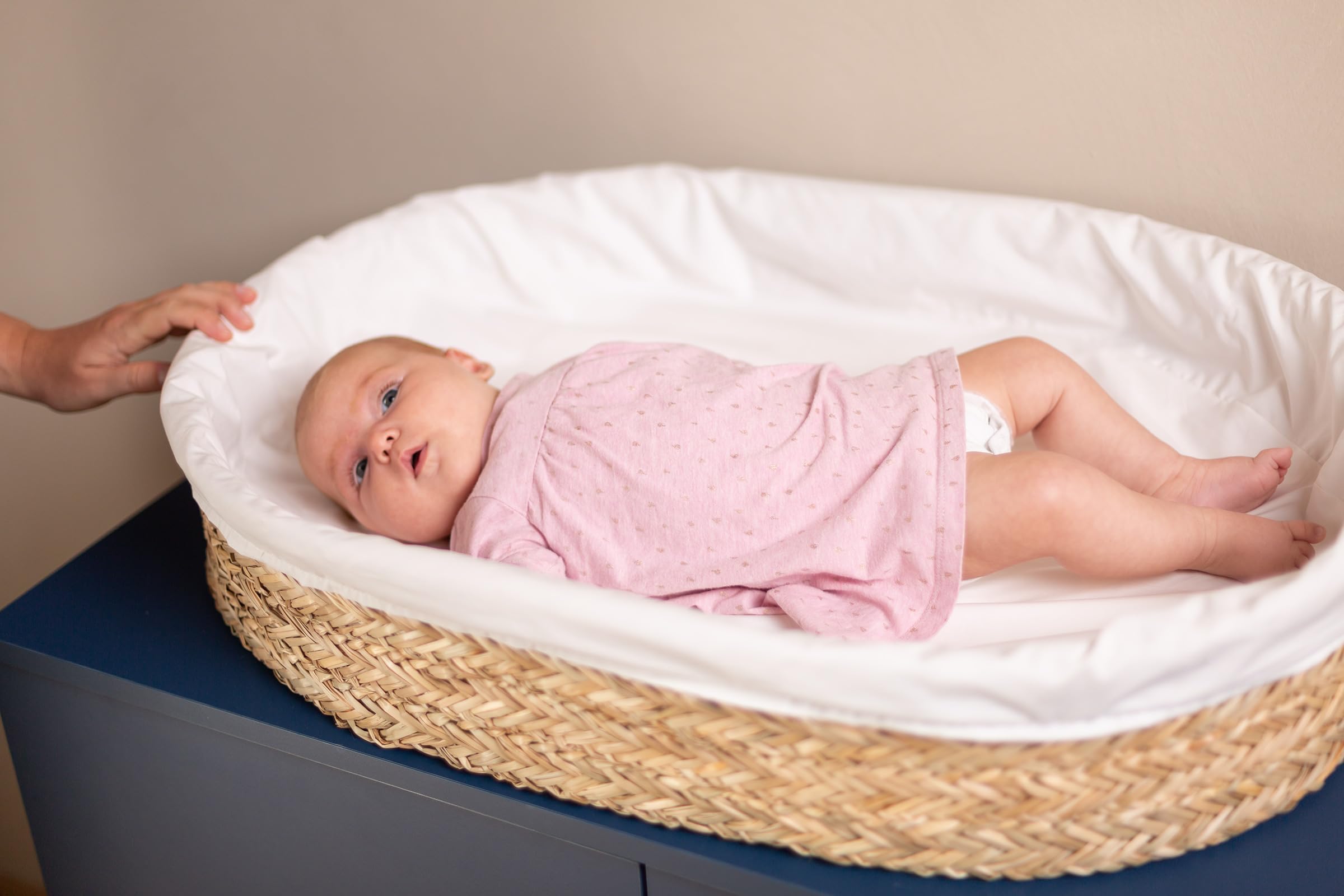 CHILDHOME, Panier à langer bébé jonc de mer, Matelas à langer, Table à langer, Housse 100% Coton incluse, Tissus certifiés Oekotex, Bohème, 0-12 mois, Confortable, Lavable