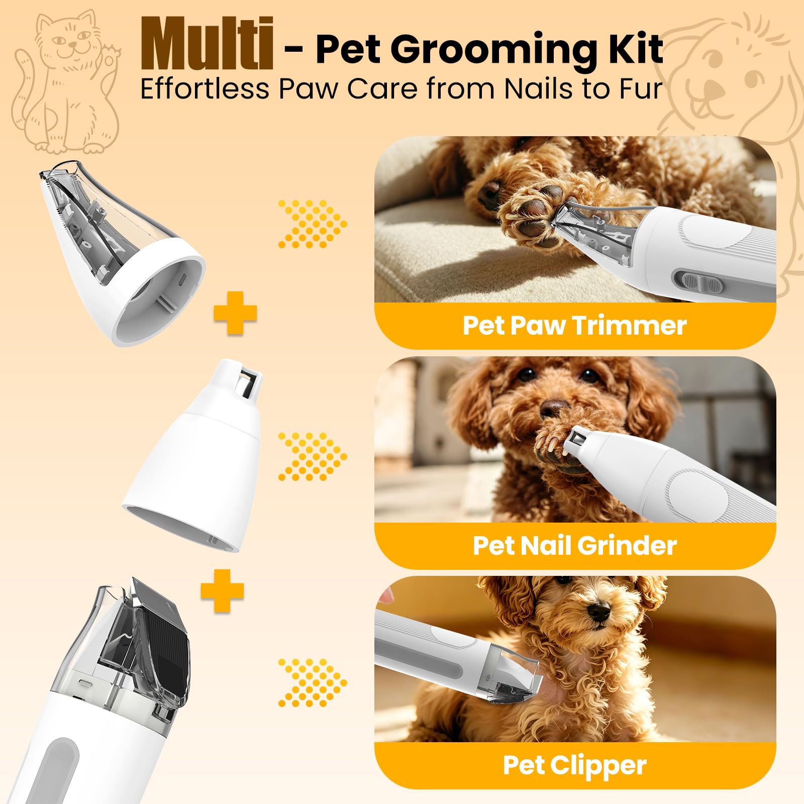 Dog Grooming Kit with Vacuum, 12000Pa Pet Electric Clipper & Nail Grinder view 4