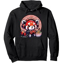 Red Panda Gamer Eating Ramen, Funny Red Panda Gaming Pullover Hoodie