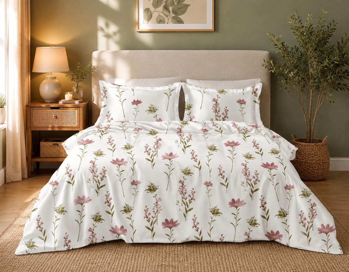 THE HAVEN DECOR Bedsheet King Size 100% Pure Cotton 240 TC with 2 Pillow Covers 108X120 Inch, 10 Ft Bedsheet, Super King Size XXXL (Opaline Rose)