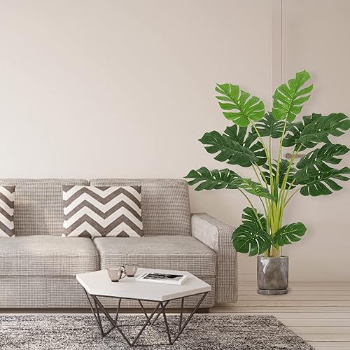 Miniatura 6 de VIAGDO Planta artificial Monstera de queso suizo sintético en maceta de 43 pulgadas de alto planta de Monstera sintética con 11 hojas grandes