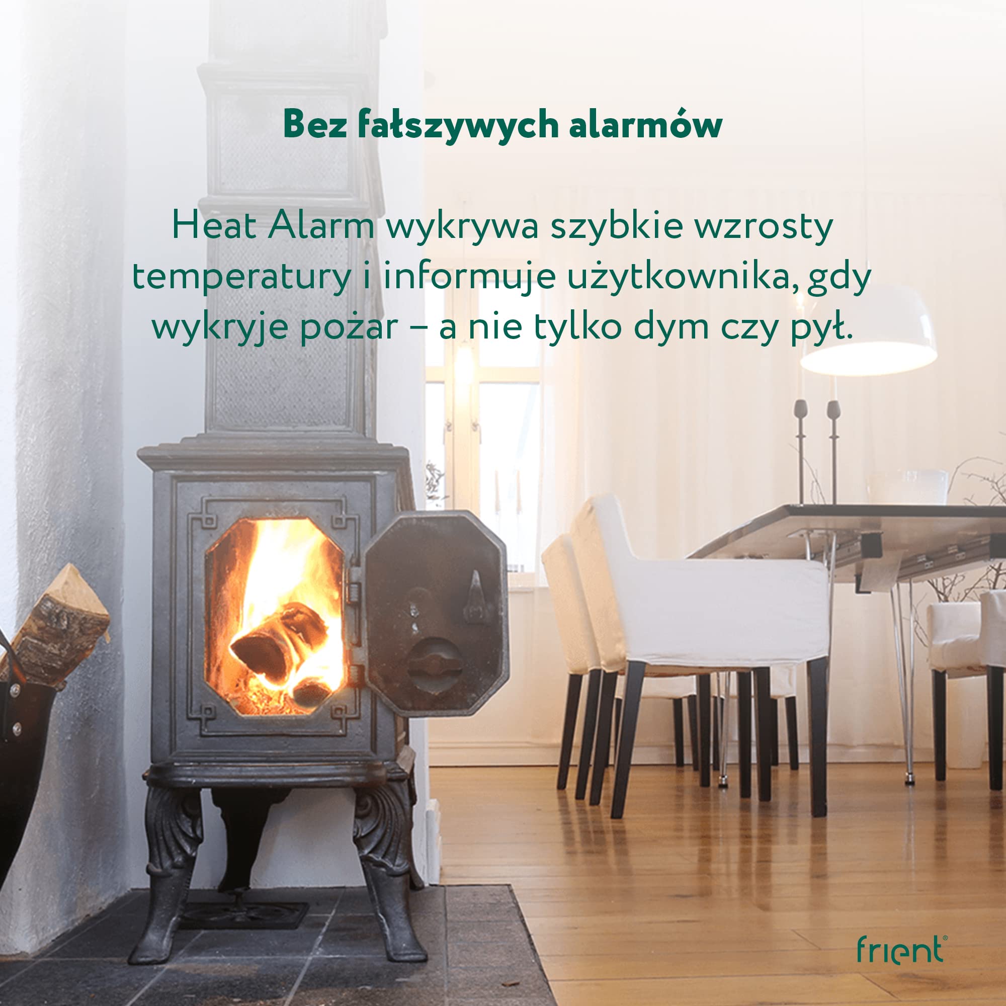 frient Intelligent Heat Alarm | Bezprzewodowy czujnik pożarowy | Natychmiastowe powiadomienia o pożarze | Zasilanie bateryjne | Zigbee | Kompatybilny z Homey, Home Assistant i SmartThings