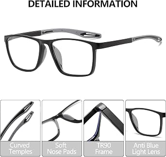 3 Pack Reading Glasses Men Sporty Blue Light Blocking Comfortable and Flexible Lightweight Readers