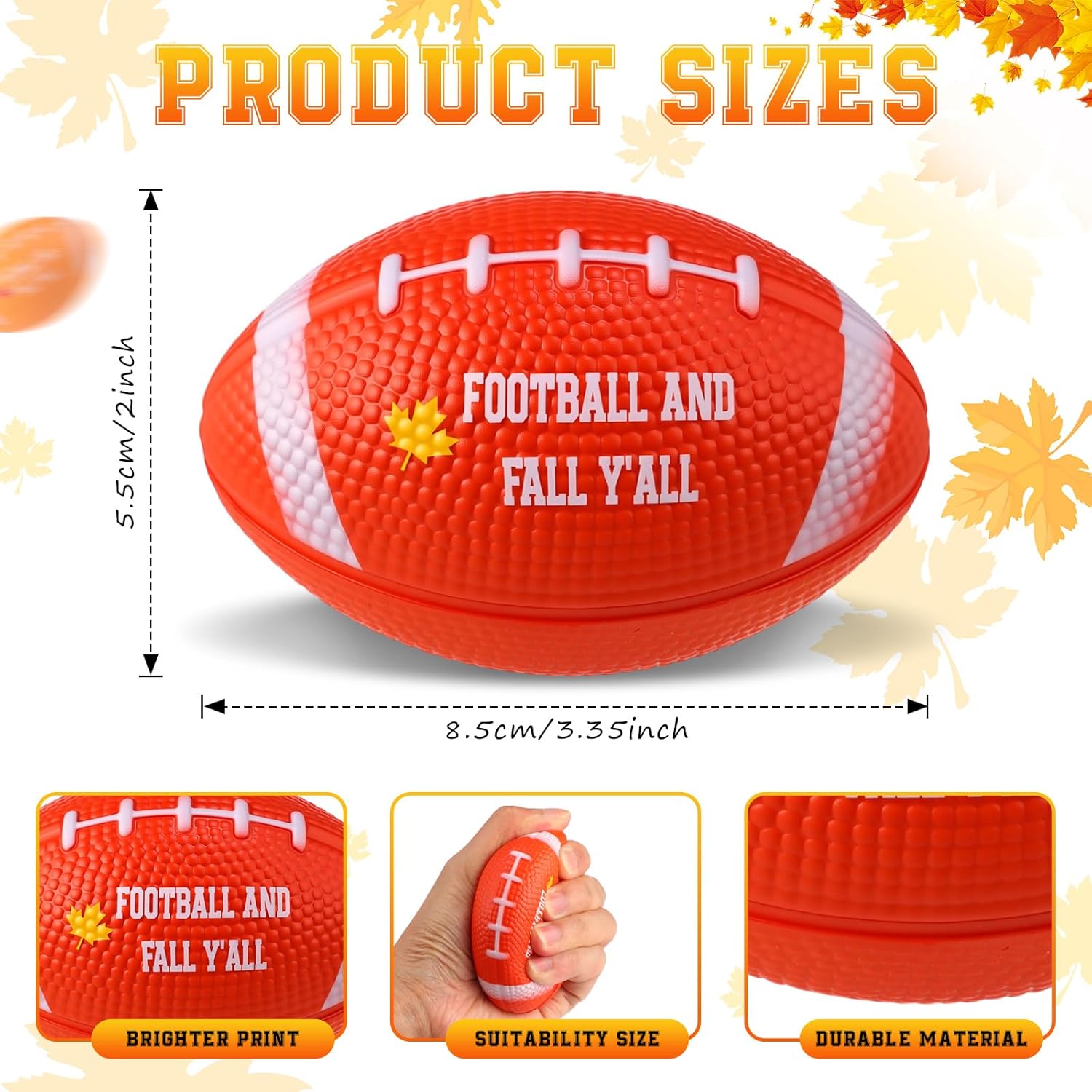 Meooeck 24 Pcs Fall Football Stress Ball Bulk Autumn Brown Mini Foam Sport Ball Anxiety Relief Maple Leaf Football for Thanksgiving Harvest Party Supplies Festival Adult Outdoor Game(Mixed Color)