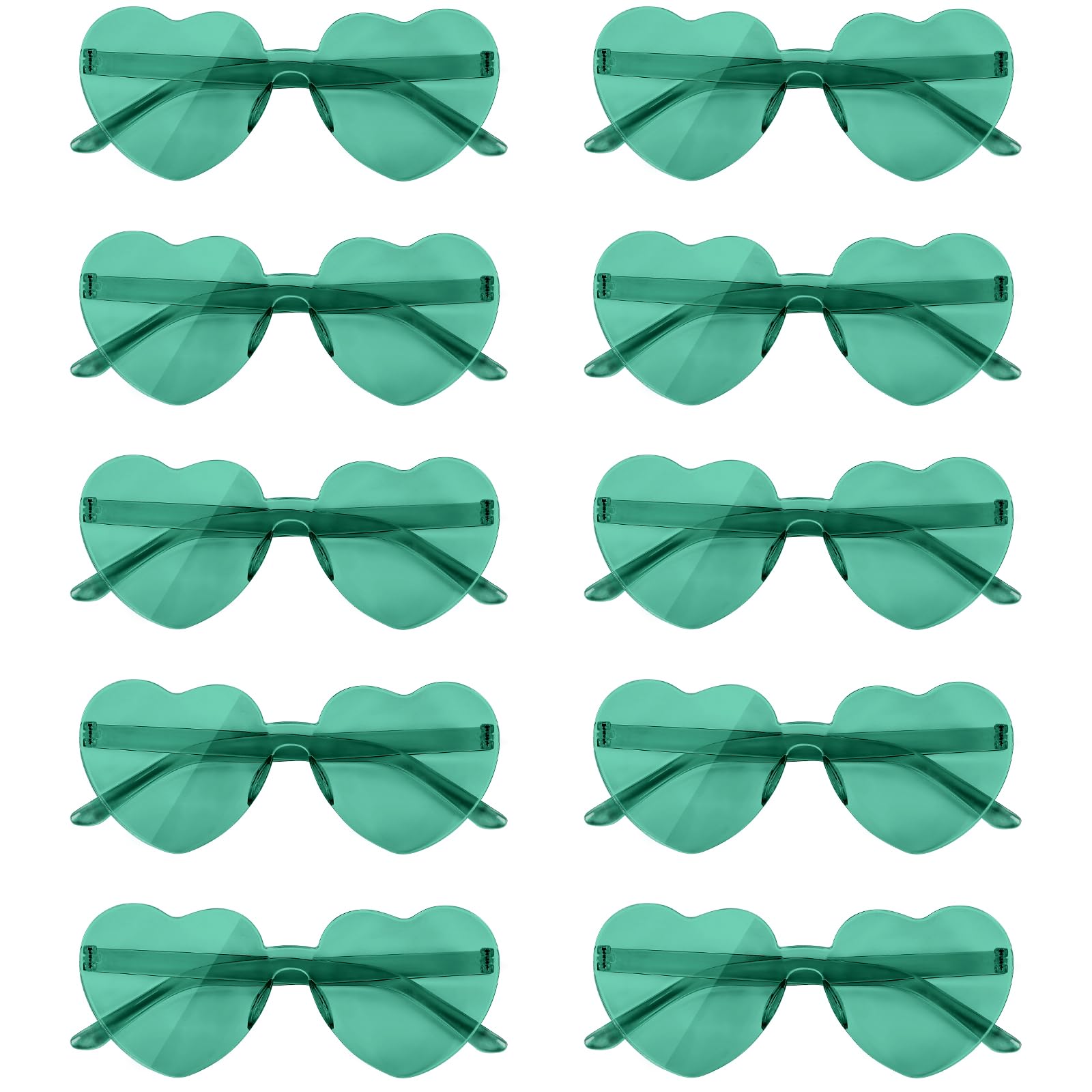 NACHLYNN 10 Pairs Heart Sunglasses Women Rimless Heart Shaped Sunglasses Candy Color Glasses for Costumes Cosplay (Green)