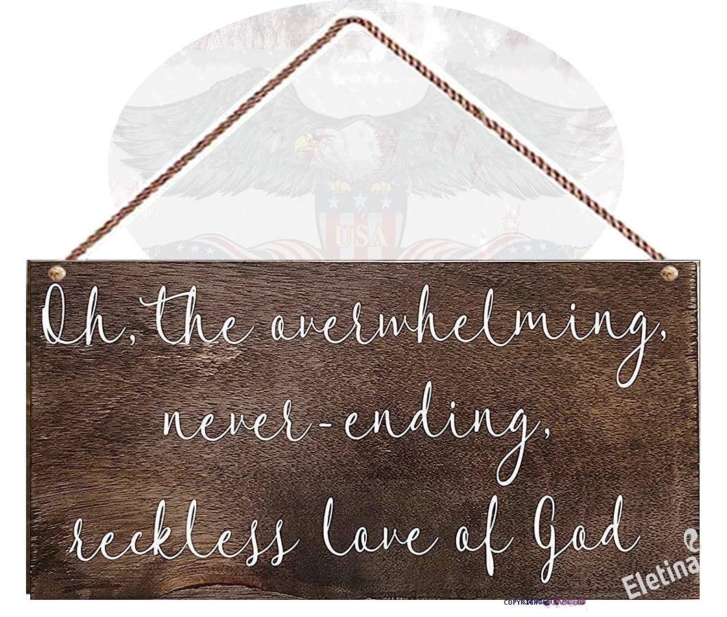Christian Reckless Love Wooden Sign - Oh The Overwhelming Never-Ending Reckless Love of God - Cory Asbury Song Decor, for Believers, Worship Room Accent, 12X6 Inch