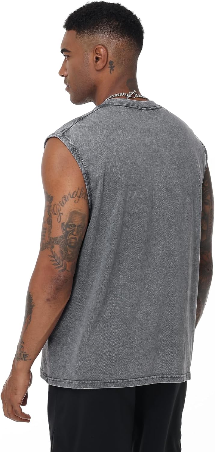 PEHMEA Men's Sleeveless Shirts - 4 Pack Cotton Muscle Tank Tops for Gym Workout Running Streetwear, Vintage Loose Fit Tees
