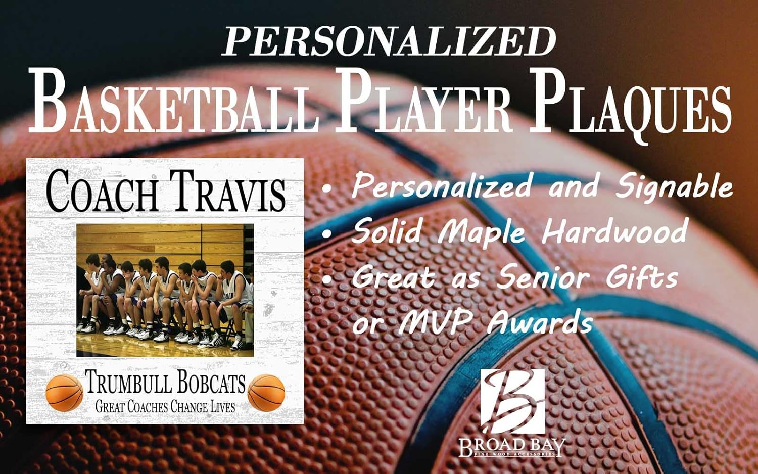 Broad Bay Basketball Coach Gift Plaque with Photo - UPLOAD Team Picture - Frame Alternative Personalized Appreciation Award For End Of Season Basketball Coaches Present 10in x 10in (Basketball)