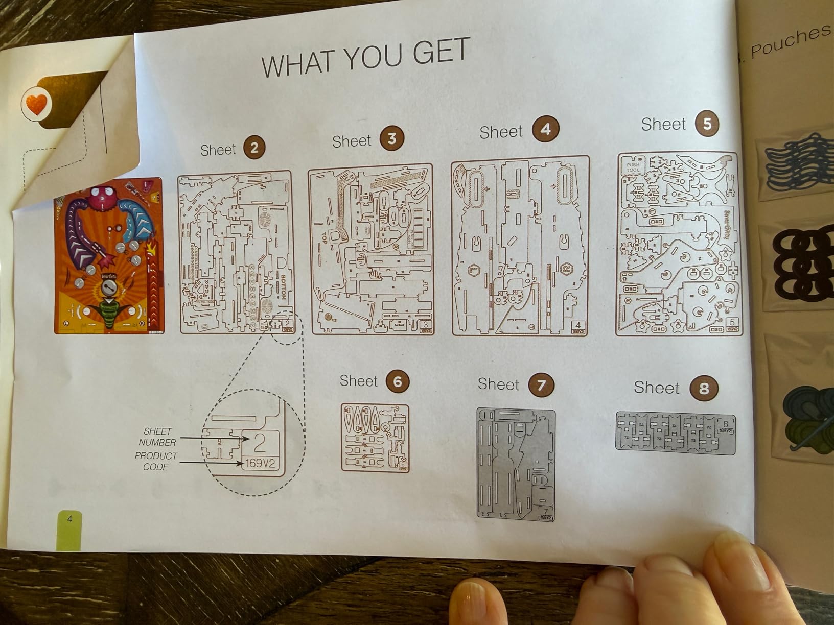 Smartivity DIY Pinball Machine showing the completed wooden pinball game with flippers and scoring bumpers