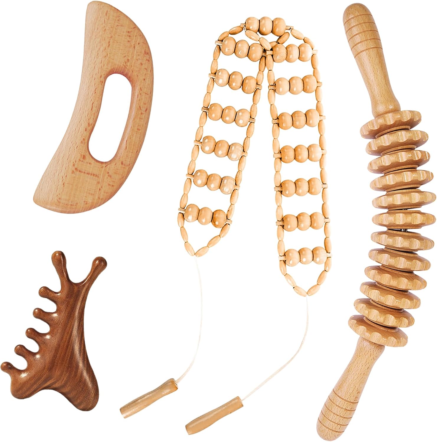3Pcs Wood Therapy Massage Tools Lymphatic Drainage Massager Wooden Massager Body Sculpting Tools for Maderoterapia,Anti-Cellulite,Pain Relief(3-in-1 Massager)