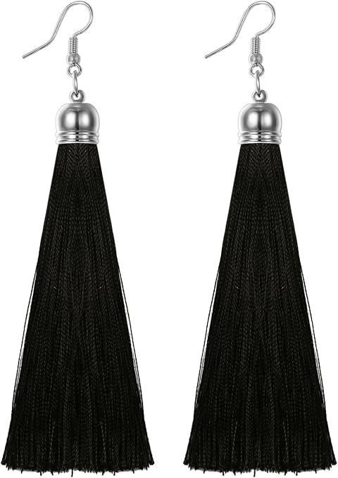 Flongo boho Quasten ohrringe hängend: Damen mit Lang gross Quasten Tassel Schwarz Blau Rot Weiß Braun Bunt Böhmische style Ohrstecker Charm Anhänger Baumeln Ohrhänger Mehrfarbig für Frauen Mädchen