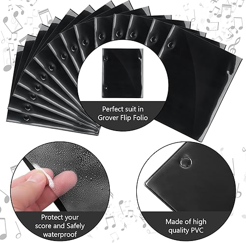 Miniatura 18 de Outus Carpeta musical con 2 agujeros de 7.5 x 6.3 pulgadas, de PVC, impermeable, para guardar archivos de partituras (negro, doble disponible)