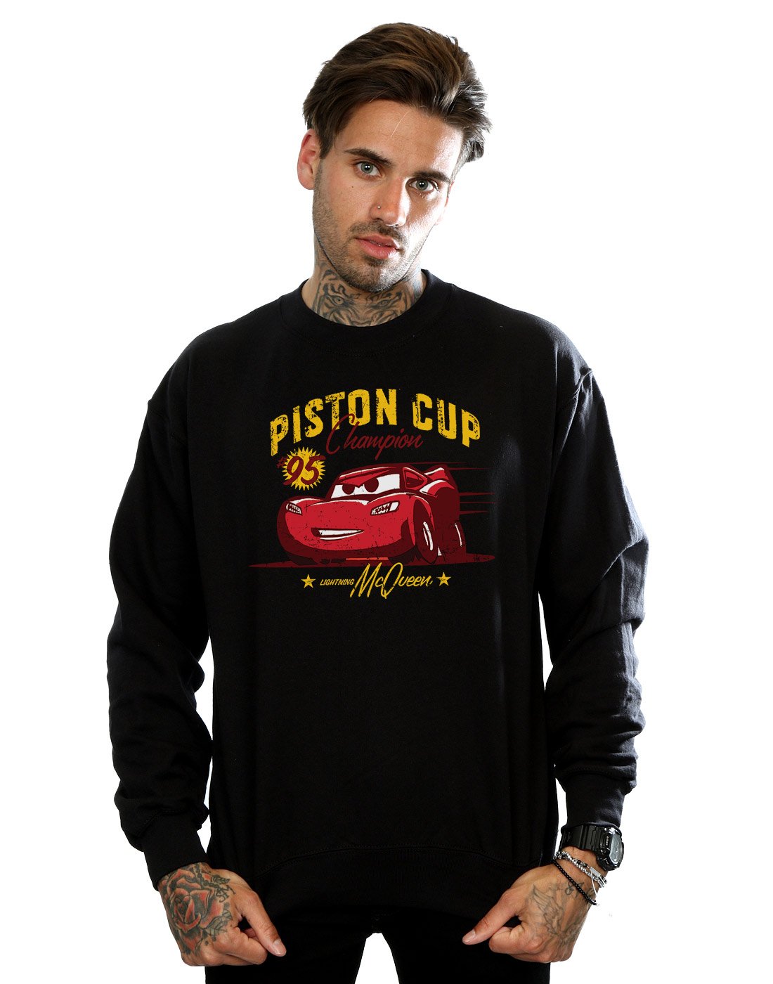 Disney Men's Black Cars Lightning Mcqueen Stripes Sweatshirt 3XL
