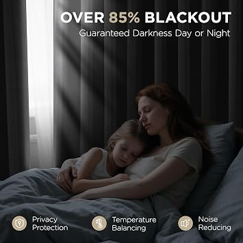 Joydeco Blackout Curtains for Bedroom 46 x 54 Inch, Eyelet Thermal Insulated Energy-saving Drapes for Room Darkening Light Filtering, Short Window Treatments 54 Inch Drop, 2 Panels - Dark Grey