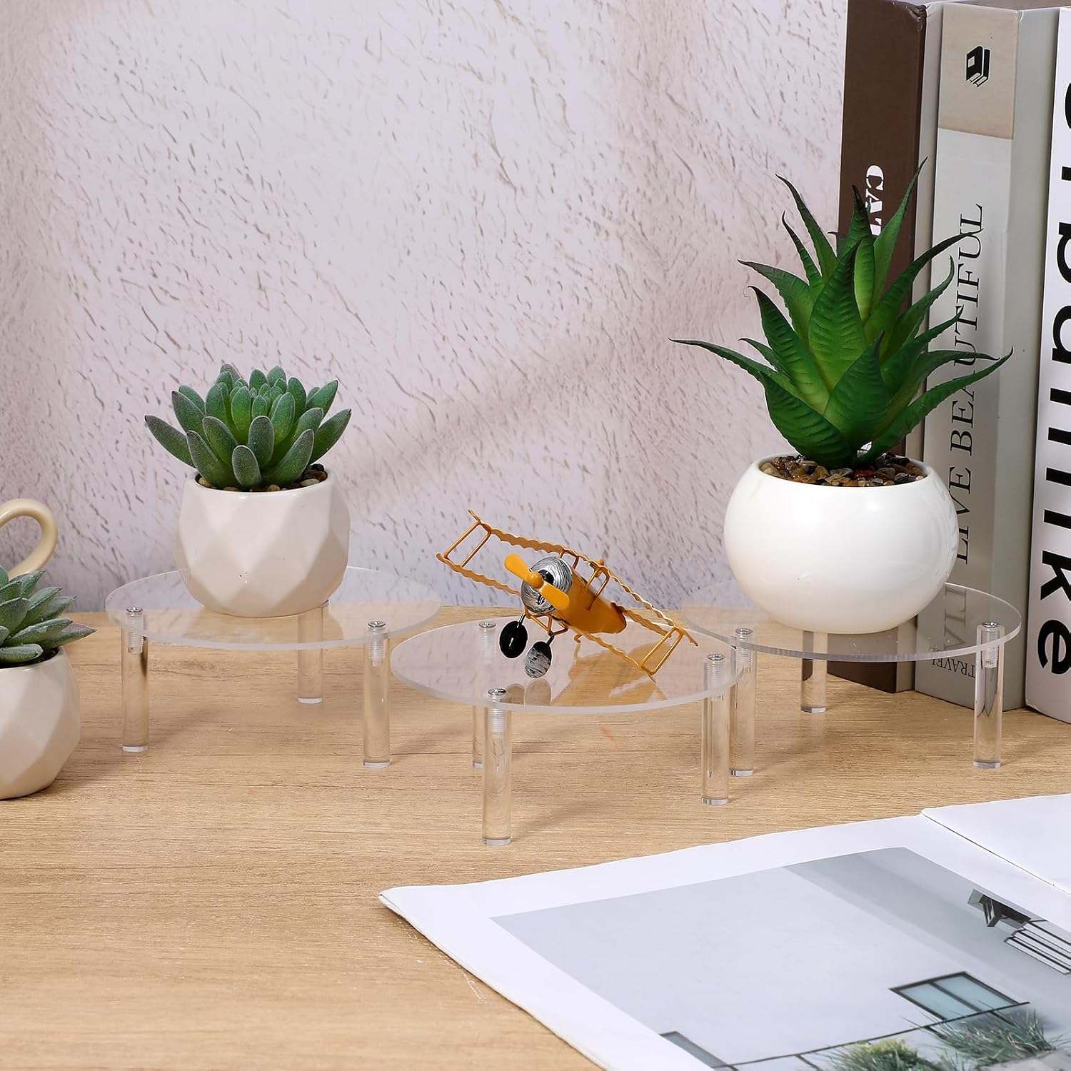 9 Pcs 5 Inch Round Acrylic Risers Display Stands Small Clear Round Acrylic Display Riser for Cake Food Jewelry Figurines Collectibles Table Decor Organizer