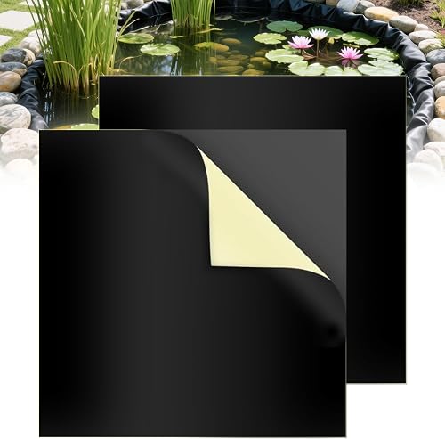 Adroiteet 2 Pcs Pond Liner Repair Kit, 10" x 10" Adhesive Rubber Patch Kit for EPDM HDPE Outdoor Ponds Liners Waterproof Leak Seal for Garden Fish Pond Pools