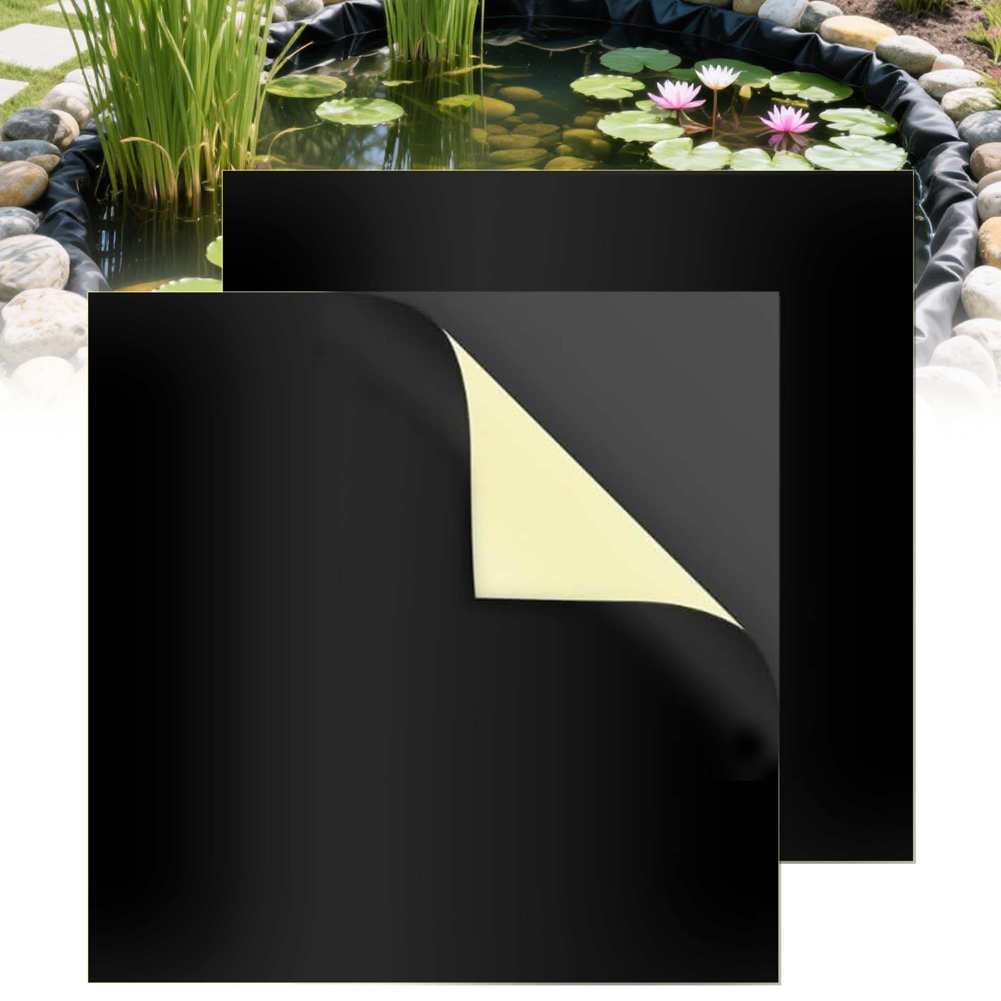 Adroiteet 2 Pcs Pond Liner Repair Kit, 10" x 10" Adhesive Rubber Patch Kit for EPDM HDPE Outdoor Ponds Liners Waterproof Leak Seal for Garden Fish Pond Pools