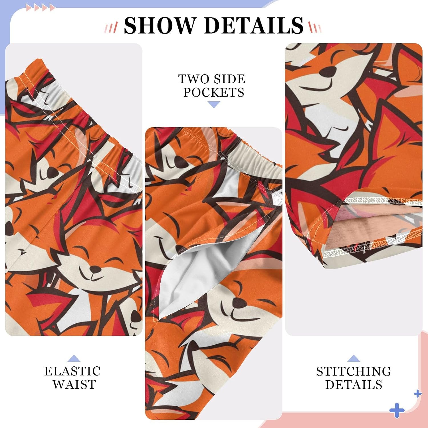 SUABO Happy Red Fox Boys' Pajama Bottoms Boys Pants Soft PJ Comfy Lounge Long Pants with 2 Pockets