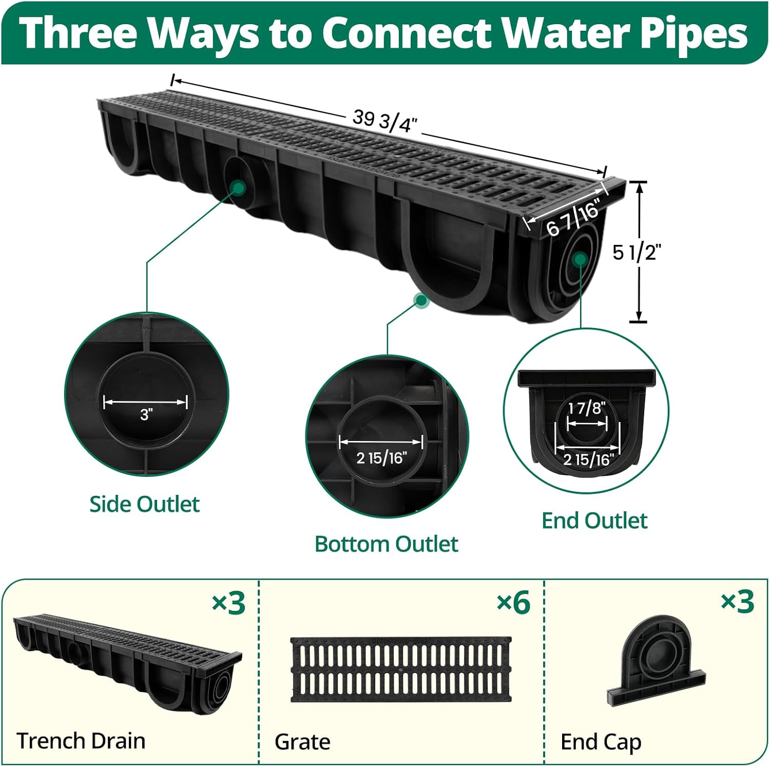 Benfar 25Pack 5 Inch K-Style Gutter Hangers Pre-Inserted Screw with 3Pack HDPE Trench Drain for Roof Yard Drainage System Heavy Duty Rust Resistant