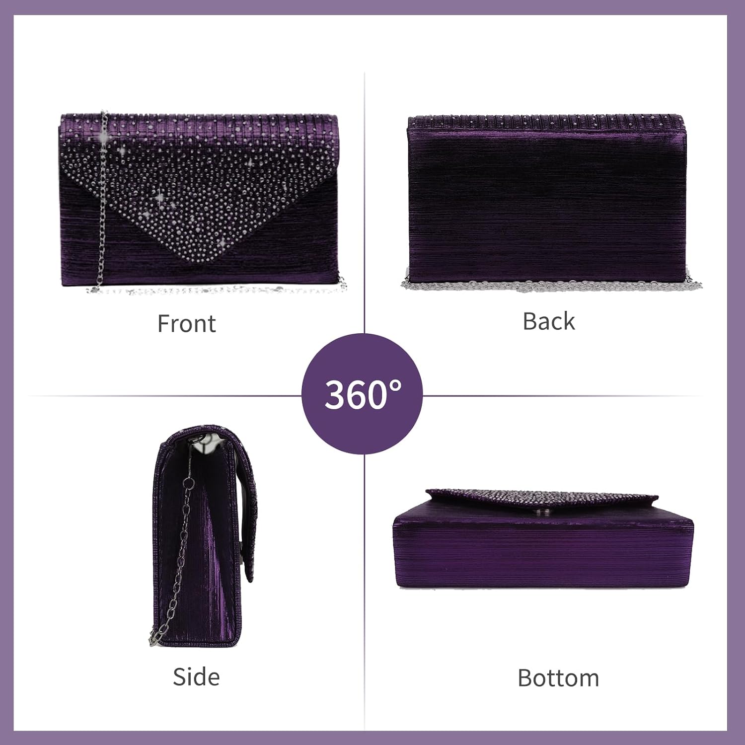 JAMBHALA Women Evening Clutch Handbags Formal Envelope Bag Purses for Wedding Party Cocktail Prom Crossbody Shoulder Bag