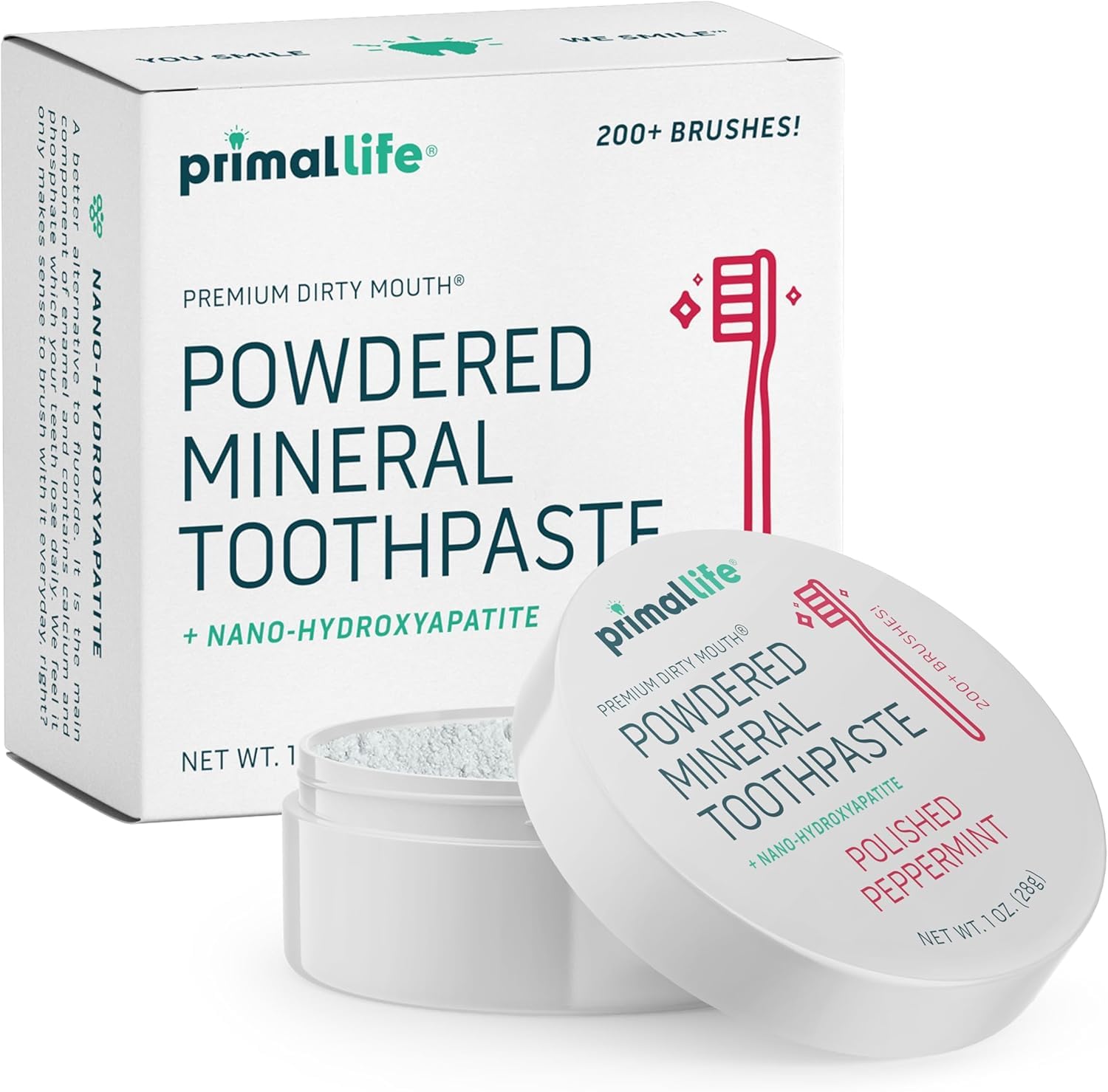 Primal Life Organics - Dirty Mouth Toothpowder, Tooth Cleaning Powder, Flavored Essential Oils with Natural Kaolin &amp; Bentonite Clay, Good for 200+ Brushings, Paleo, Organic, Vegan (Peppermint, 1 oz)