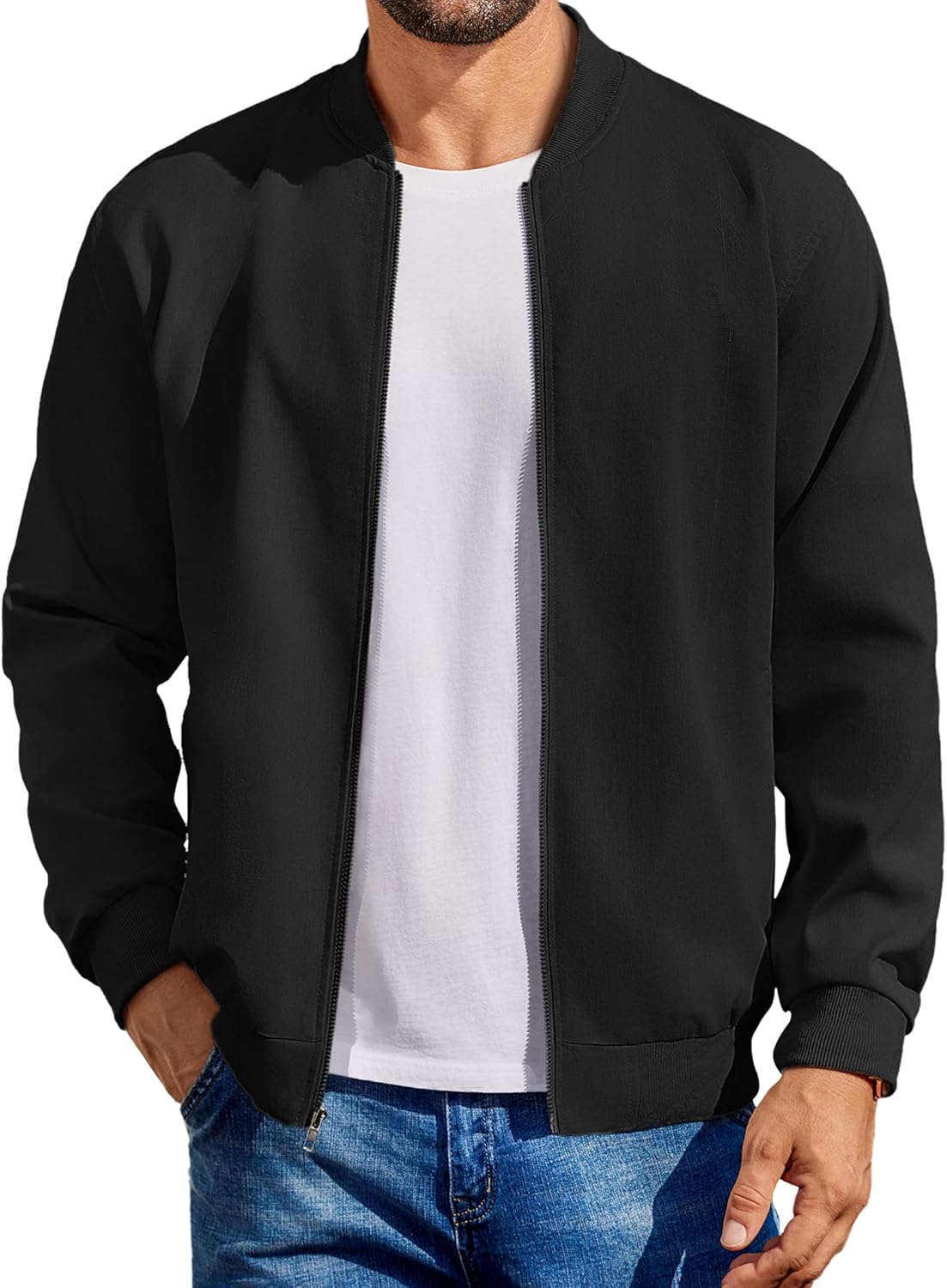 COOFANDY Men's Cotton Bomber Jacket Lightweight Flight Jackets Casual Softshell Varisty Jacket