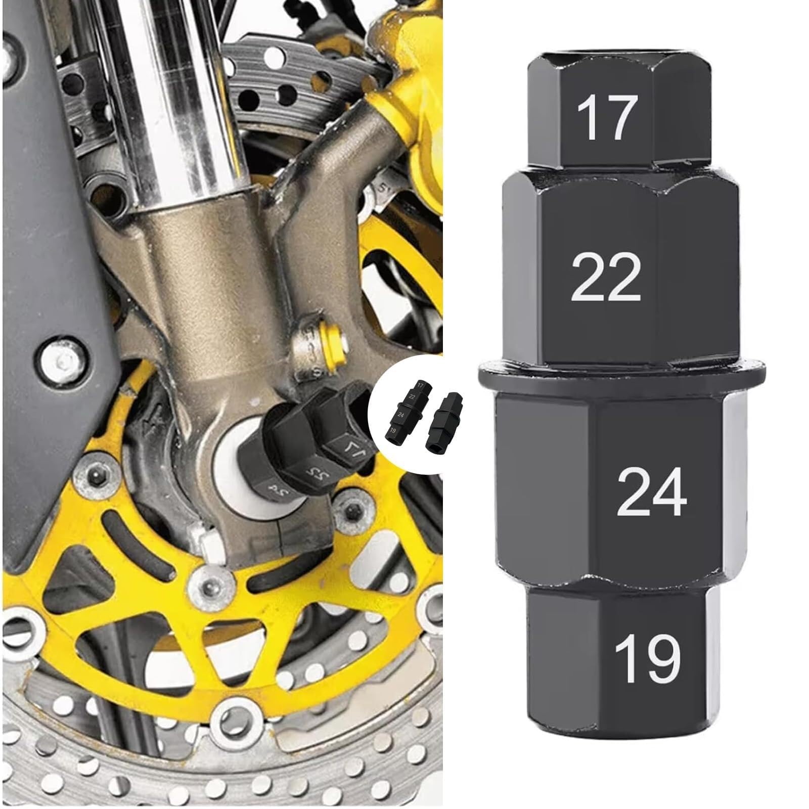 Herramienta de Eje Hexagonal para Moto, Juego 4-en-1 Llave Allen 17-24mm para Extracción Rueda - Compacto & Duradero