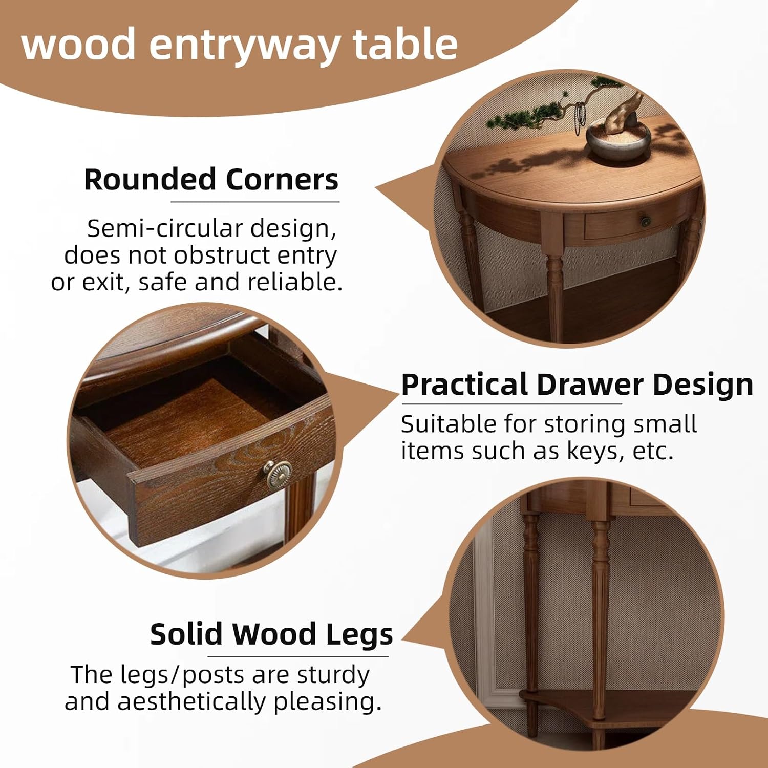 Narrow Sofa Table, Entrance Table Behind Couch, Entry Console Tables with Storage, Accent Table for Hallway Entryway, Living Room, Foyer, Unique Design(Brown A,60x30x80cm)