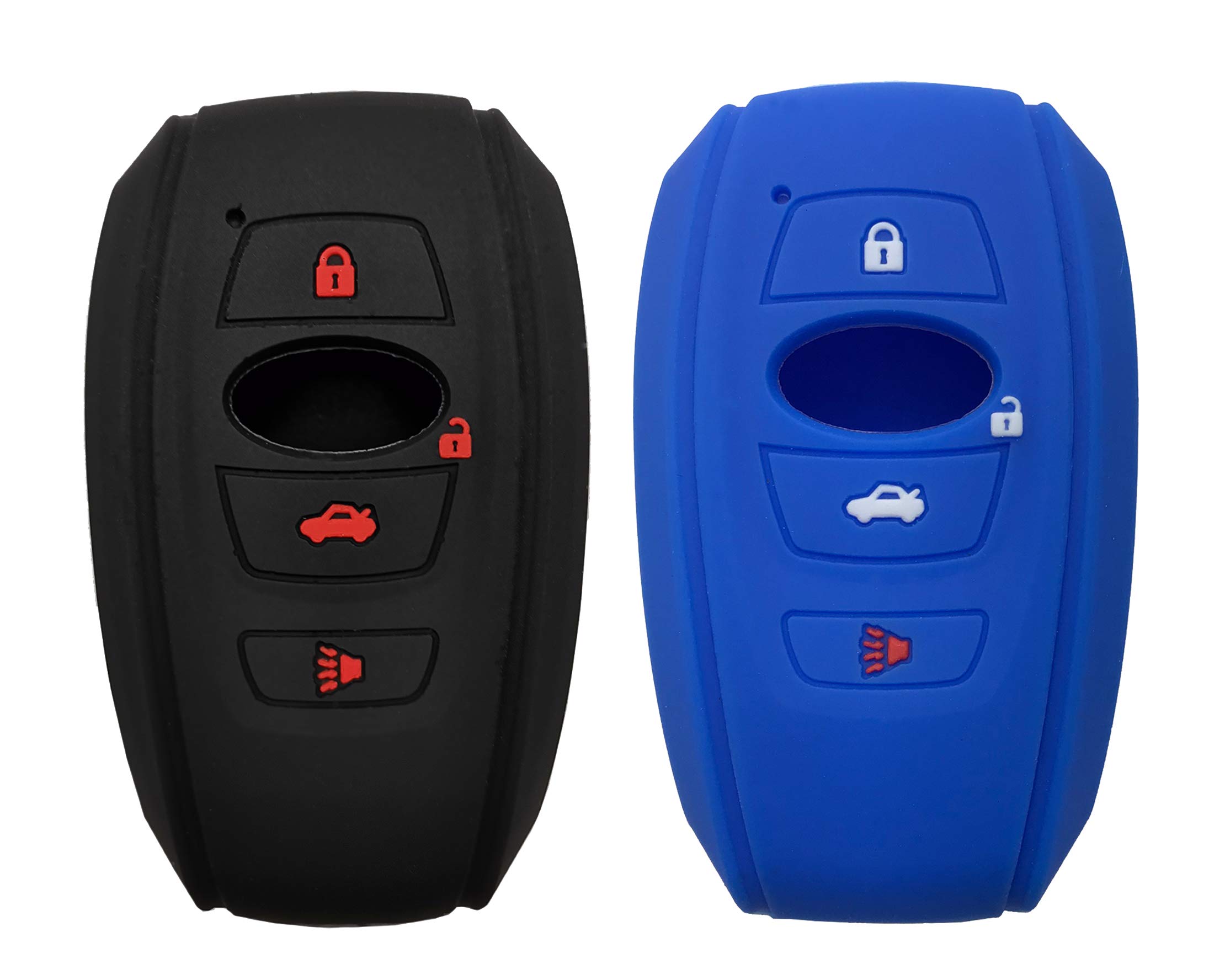 2Pcs Key Fob Cover Case Protector Fit for 2018 2017 Subaru Outback Legacy Forester Sti XV Crosstrek Impreza BRZ WRX Keyless Entry Remote Fob Skin Jacket Holder (1 Black with Red + 1 Blue)