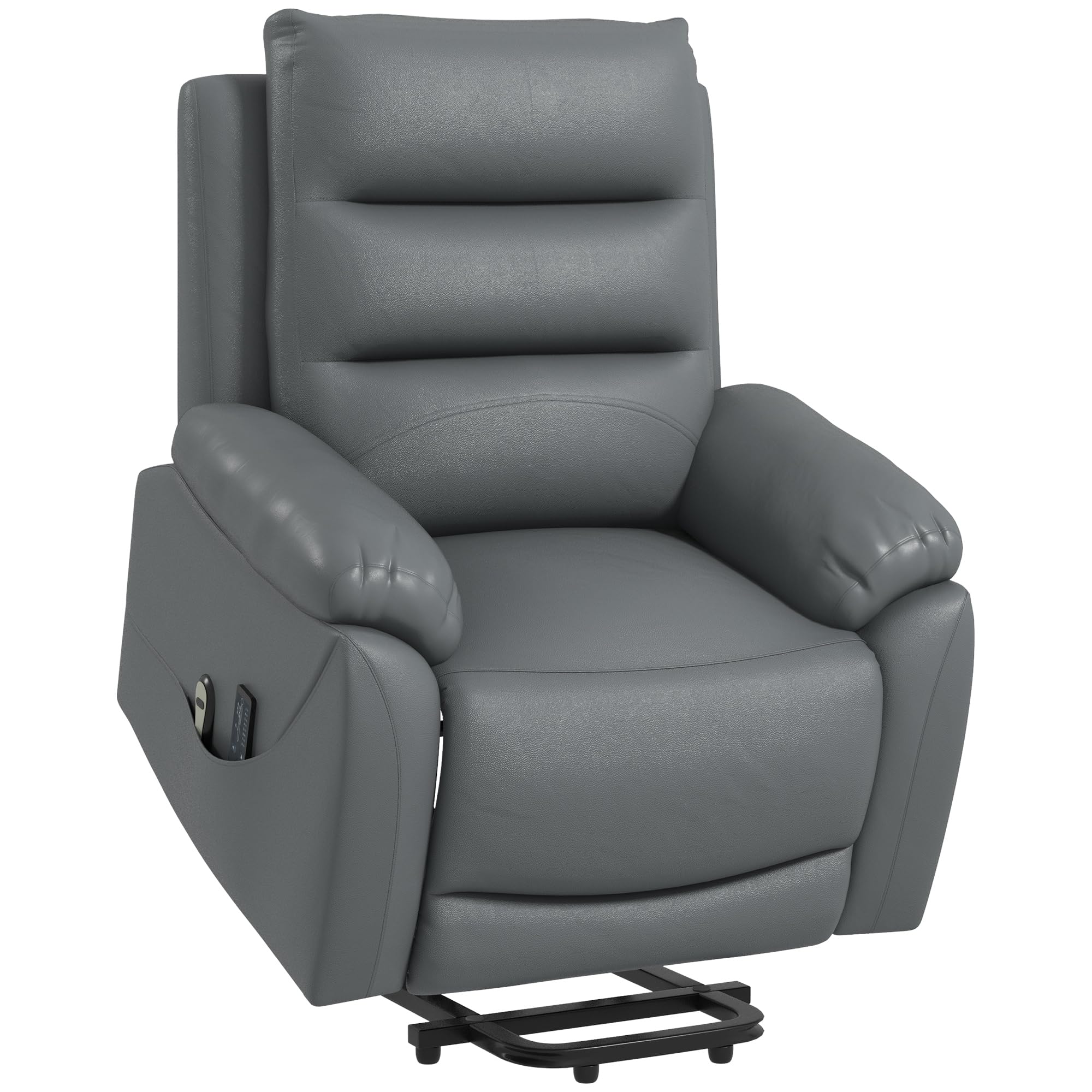 HOMCOM Poltrona Alzapersona Reclinabile fino a 135° e Imbottita con 8 Punti Massaggianti, Telecomando e Poggiapiedi, 91x86x101 cm, Grigio