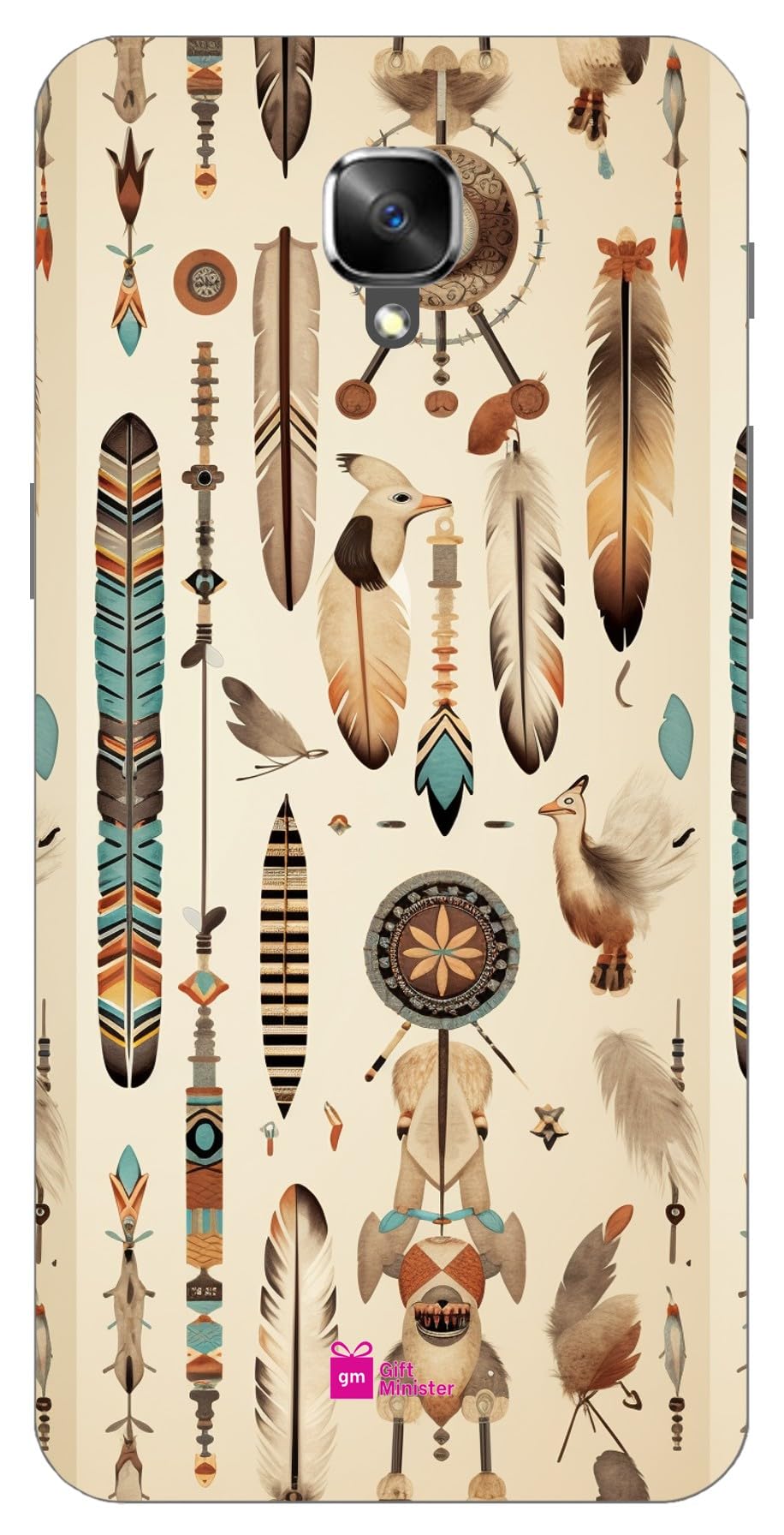 Gift MinisterSoft Designer Mobile Case for One Plus 3Back Cover Saddle Brown - Pattern Native American East Coast Integrating Peace Pipe Arrowheads Buffalo Eagles Shockproof Protective 1Pcs 1701O