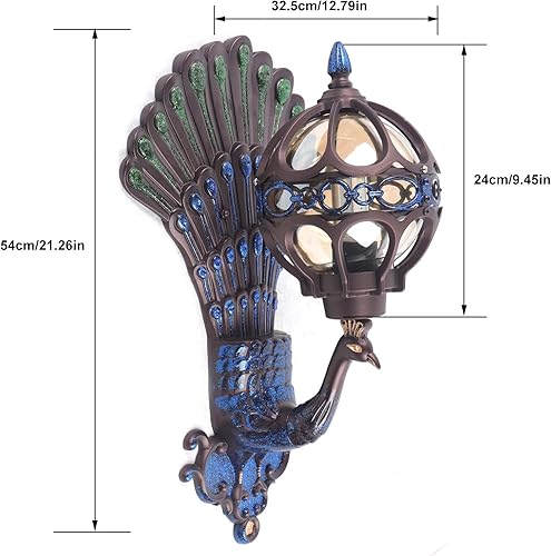 Miniatura 9 de SHIOUCY Aplique de pared LED, lámpara de pared metálica vintage de mediados de siglo, lámpara de esfera Art Deco con placa trasera de pavo real para