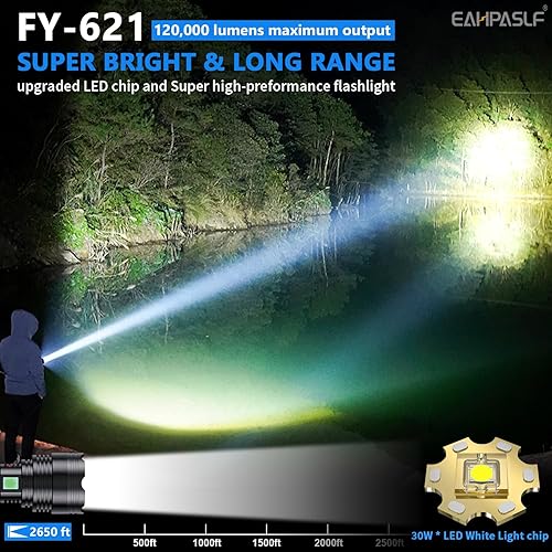 Miniatura 2 de Eahpaslf Linternas de alto lúmenes, linterna LED recargable por USB, 120000 lúmenes, luz táctica súper brillante, 5 modos, IP67 impermeable, potente