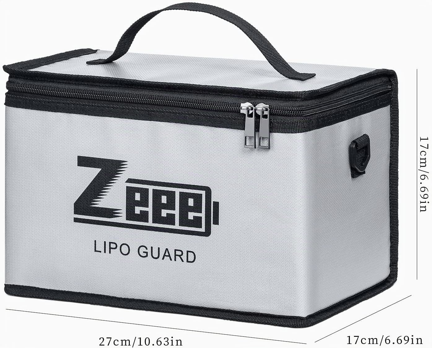 Zeee Lipo Safe Bag, Feuerfeste Lipo Bag mit großer Kapazität zur Aufbewahrung und zum Schutz der Batterie, 10 Zellen verstellbare Akku Tasche(10,6 x 6,7 x 6,7in)