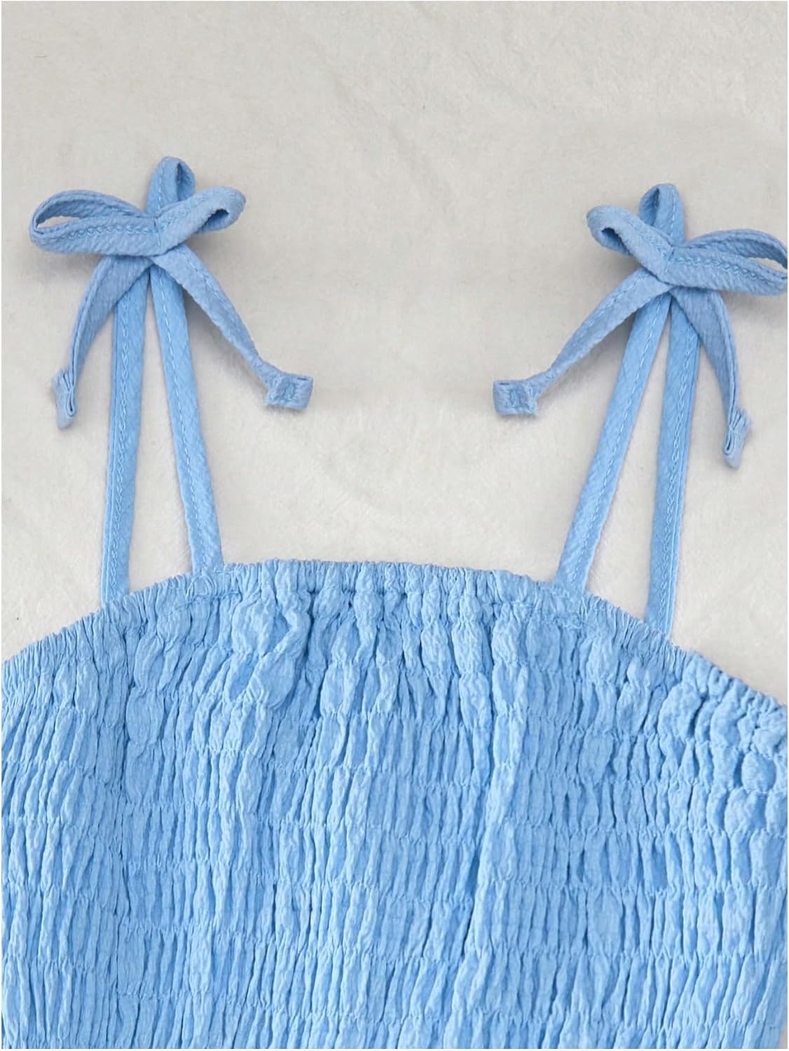 SHENHE Girl's Summer Romper Tie Back Bow Smocked Ruffle Hem Sleeveless Cute Cami Jumpsuit