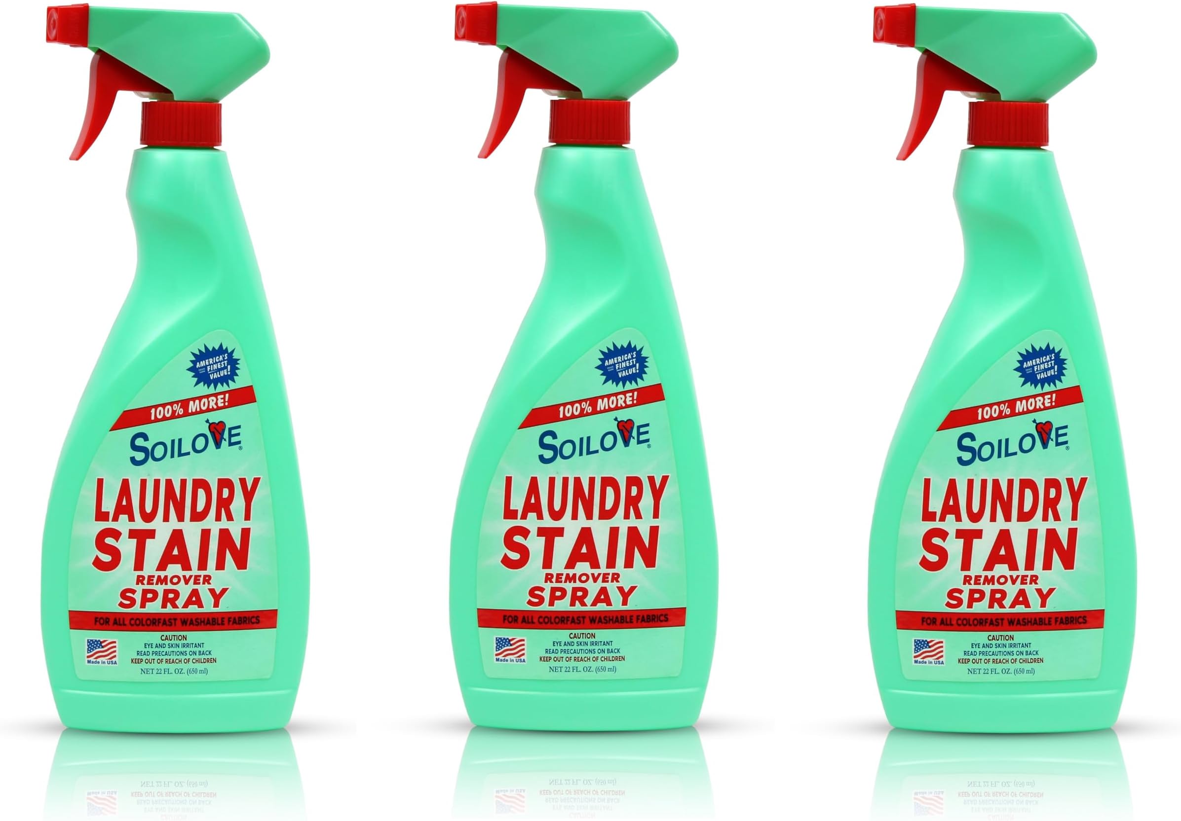 Laundry Stain Remover Spray – 3 pack of 22oz bottles – Powerful Prewash for Blood, Grease, Ink, Grass, Food, & More – Powerful Spot Remover for Clothes