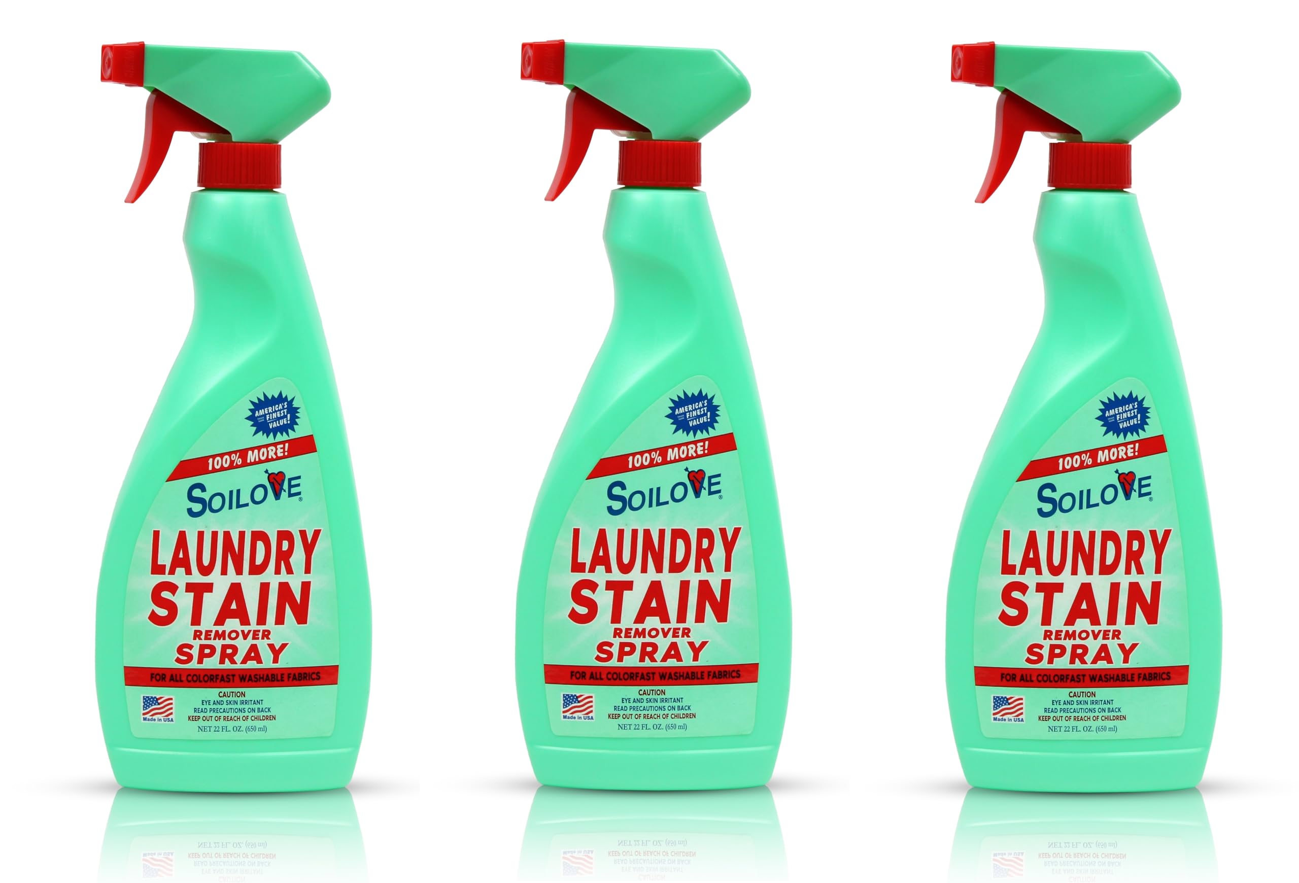 Laundry Stain Remover Spray – 3 pack of 22oz bottles – Powerful Prewash for Blood, Grease, Ink, Grass, Food, & More – Powerful Spot Remover for Clothes