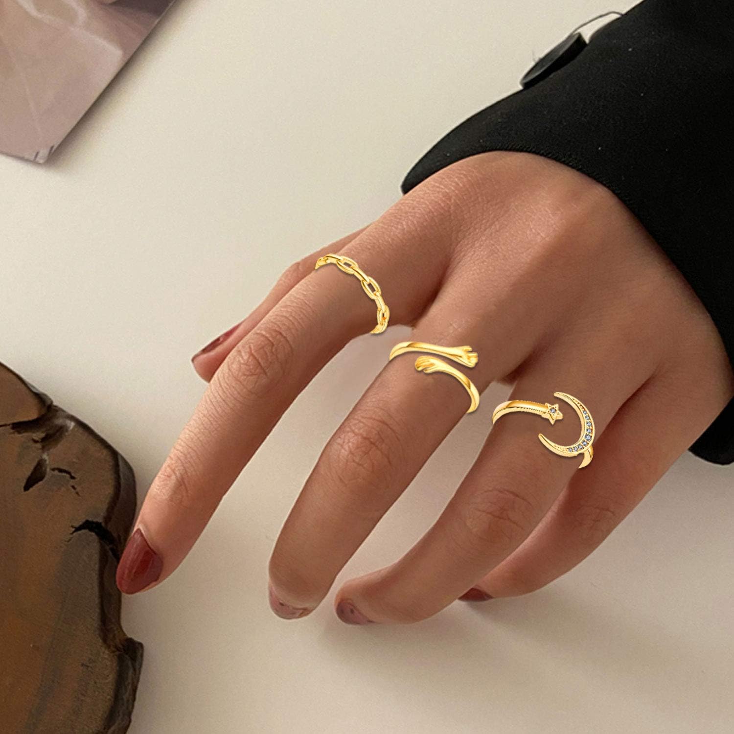 KOHOTA 12PCS Adjustable Knuckle Rings for Women 14K Gold Plated Silver Simple Stacking Rings Pack Open Knot Star Moon Butterfly Dainty Thumb Ring Set for Women - Image 5