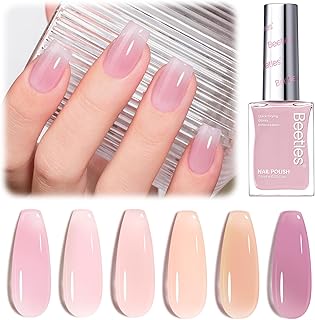 Beetles Jelly Nail Polish Set, 6 Colors Pink Nude Purple Velvet Glow Quick Dry Nail Polish Long Lasting Nail Strengthener Polish Gift for Girls Women