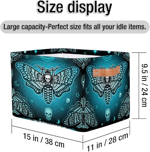 Miniatura 6 de AUUXVA Cestas de almacenamiento de cabeza muerta de polilla, cestas de tela para lavandería, diseño de calavera y luna, estrellas, cajas de