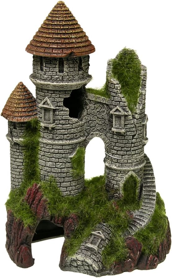 Blue Ribbon EE-1123 Exotic Environments Mountain Top Castle with Moss Aquarium Ornament