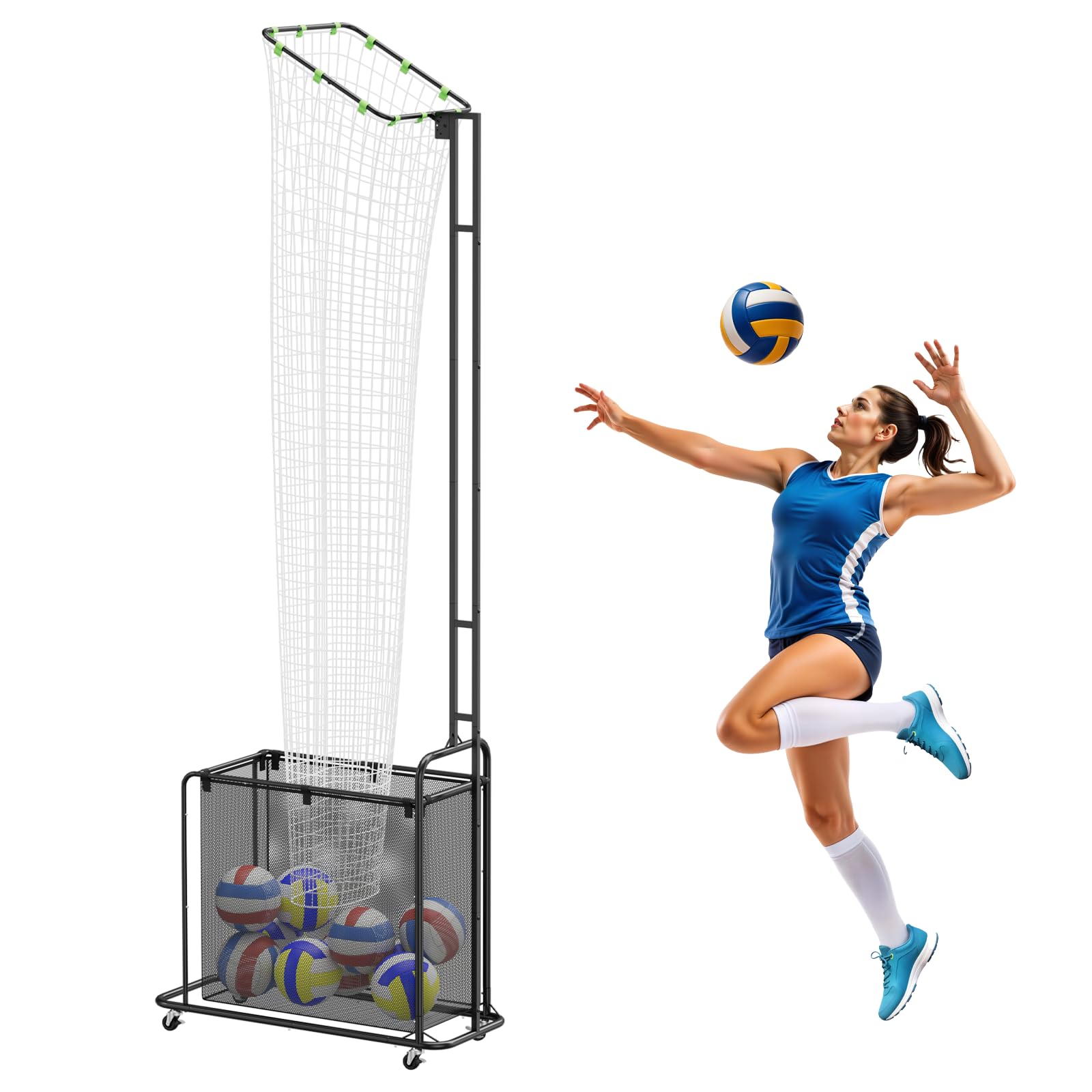 Filet d'Entraînement de Passeur Volley-Ball avec Roues – Système Réglable en Hauteur (1,75m-2,85m) et Angle pour Exercises de Service et d'Attaque – Intérieur et Extérieur