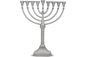 Traditional Classic 9.5" Tall Hanukkah Menorah (Satin Silver) by Zion Judaica