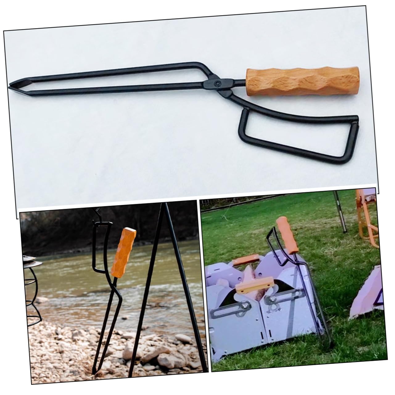 Pinza per Carbone da Barbecue All'aperto Manico in Legno