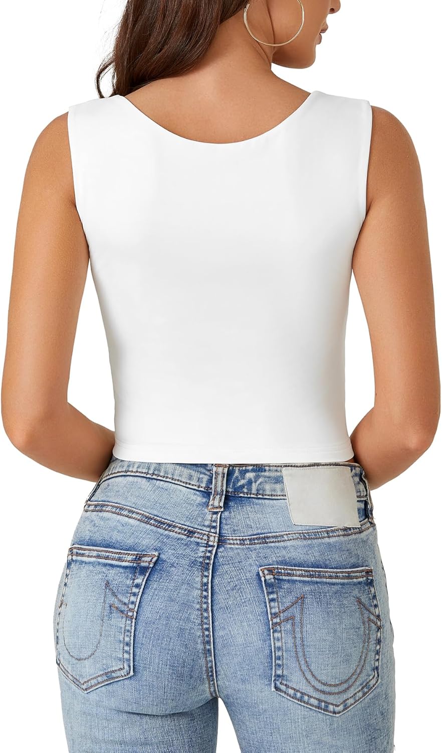 LYANER Women's Summer Crop Tops Square Neck Sleeveless Tank Top Sexy Cami Shirts White Medium - Image 5