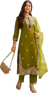 Naixa Women's Rayon Embroidered Straight Kurta with Pant and Dupatta Sets (NX2-741) Price In India